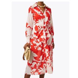 Figue Kate Floral Shirt Dress Sz 10 $628 Orange/Red Cream
